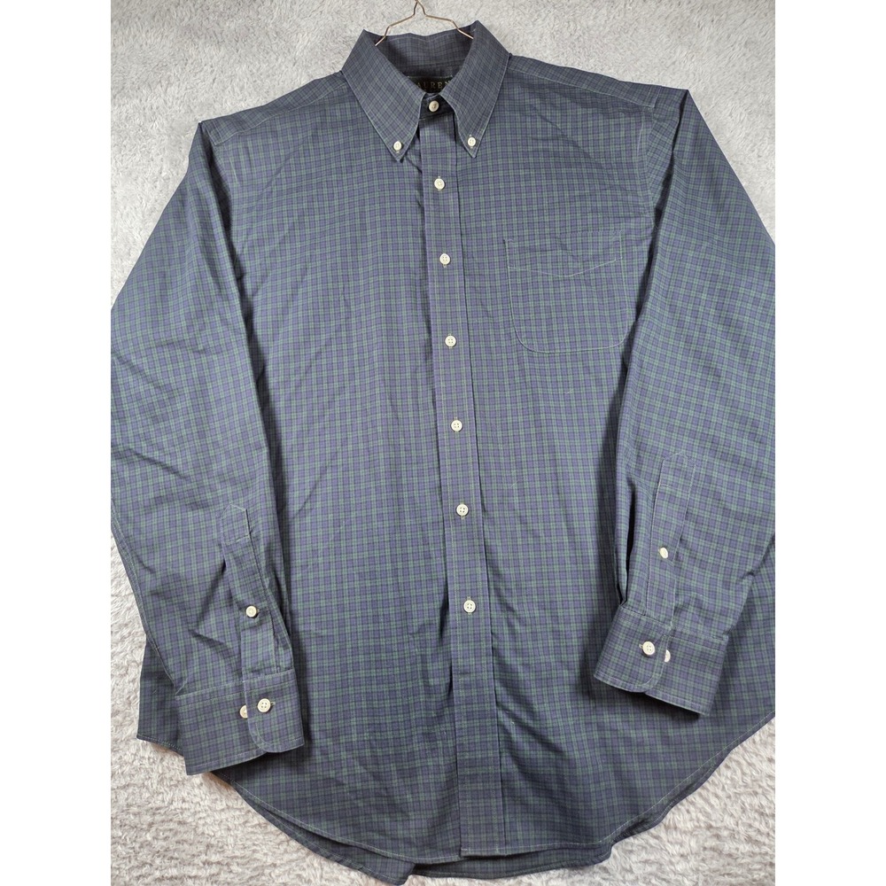 Lauren Ralph Lauren Button Down Shirt 16.5 34/35 Navy Green Mens Plaid Non Iron